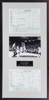 1989 Michael Jordan "The Shot" Game Scorer Sheet Copies With Photo In 18x37 Framed Display - Originally Hung in Richfield Coliseum